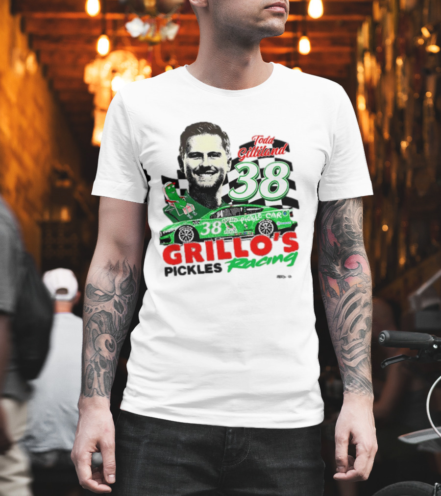 Todd Gilliland 38 Grillo's Pickles Racing Car Checkered Flag Sports T-Shirt