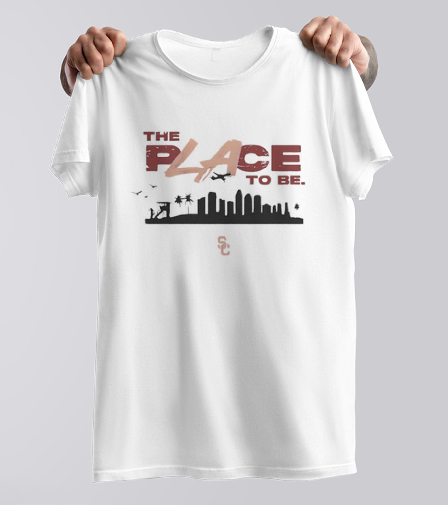 USC Trojans The Place To Be Skyline With SC Logo And Birds T-Shirt