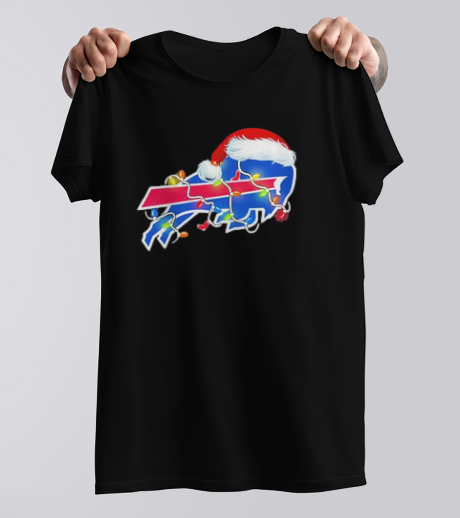 Buffalo Bills Santa Hat Christmas Lights T-Shirt