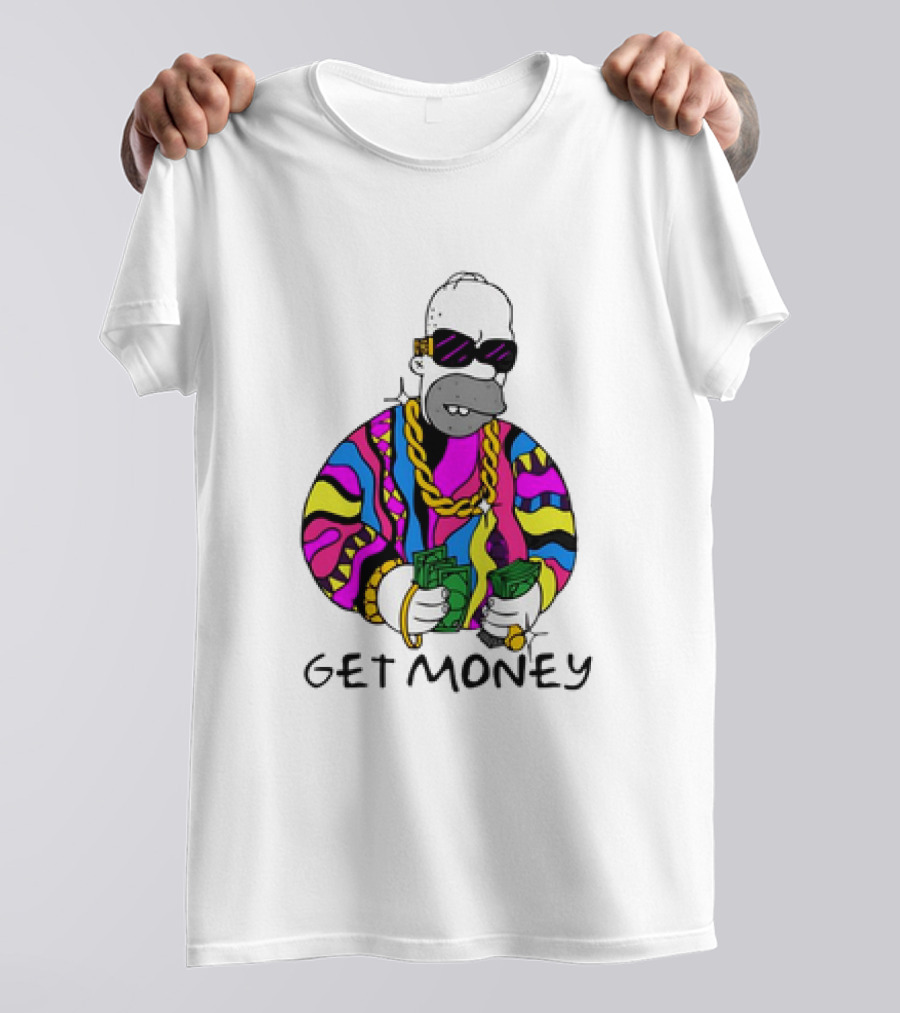Homer Simpson Gangster Get Money Colorful Sweater And Sunglasses T-Shirt