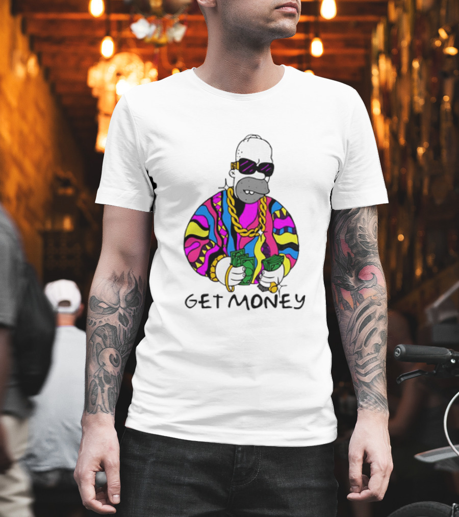 Homer Simpson Gangster Get Money Colorful Sweater And Sunglasses T-Shirt
