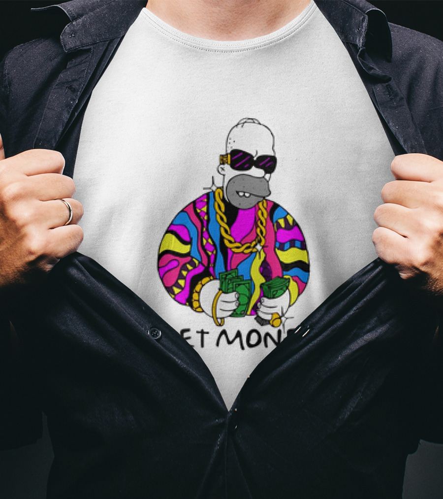 Homer Simpson Gangster Get Money Colorful Sweater And Sunglasses T-Shirt