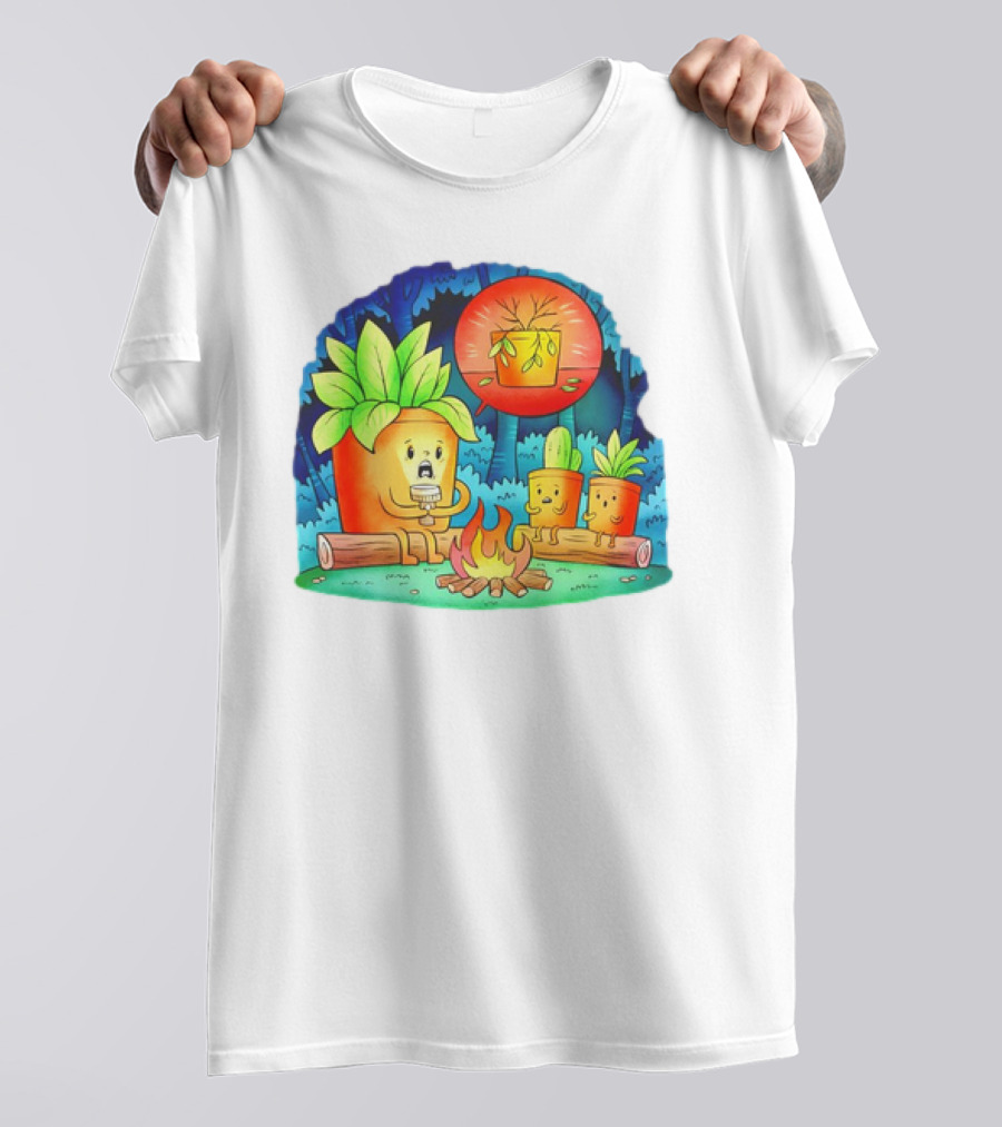 House Plants Gather Around Campfire Sharing Spooky Stories In The Woods T-Shirt