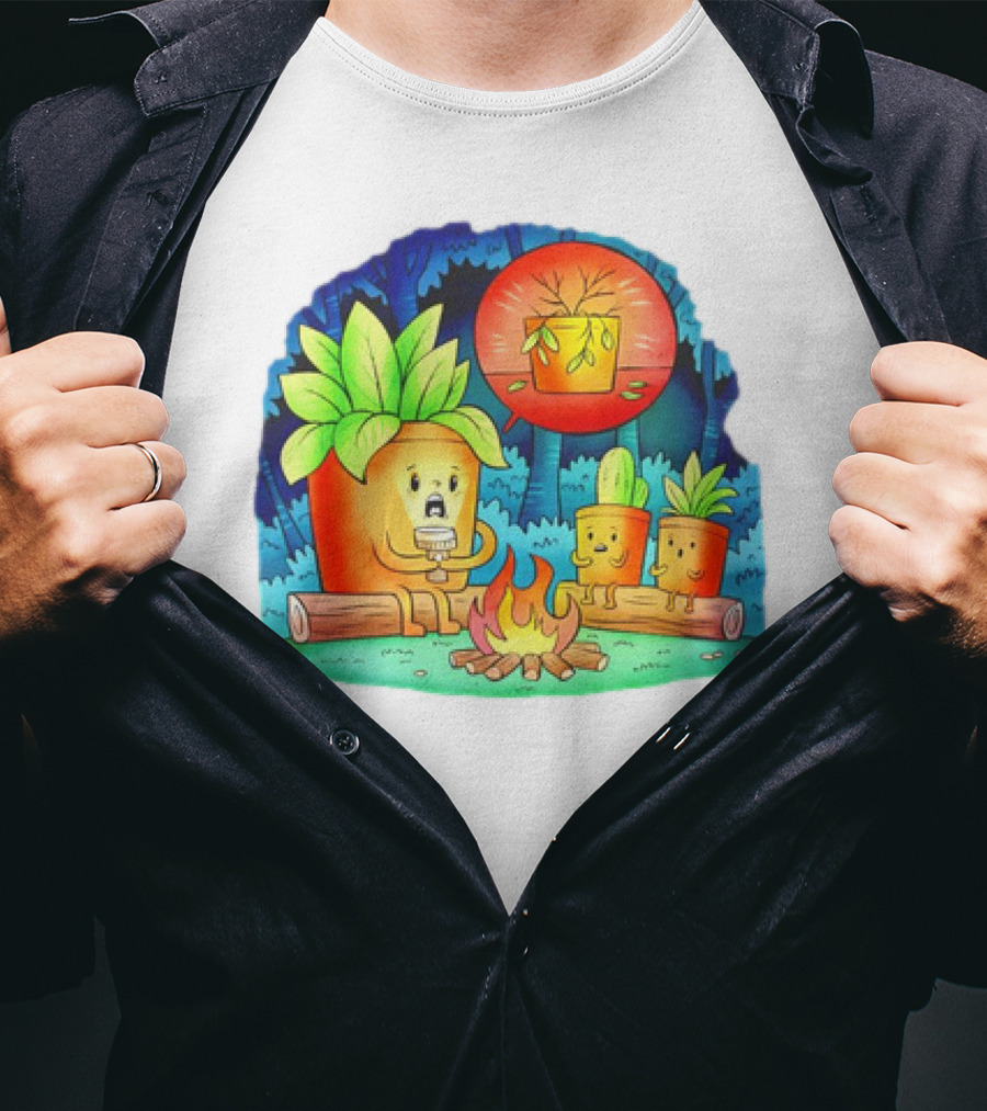 House Plants Gather Around Campfire Sharing Spooky Stories In The Woods T-Shirt
