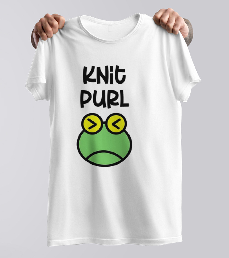 Knit Purl Frog With Glasses Pouting Face T-Shirt