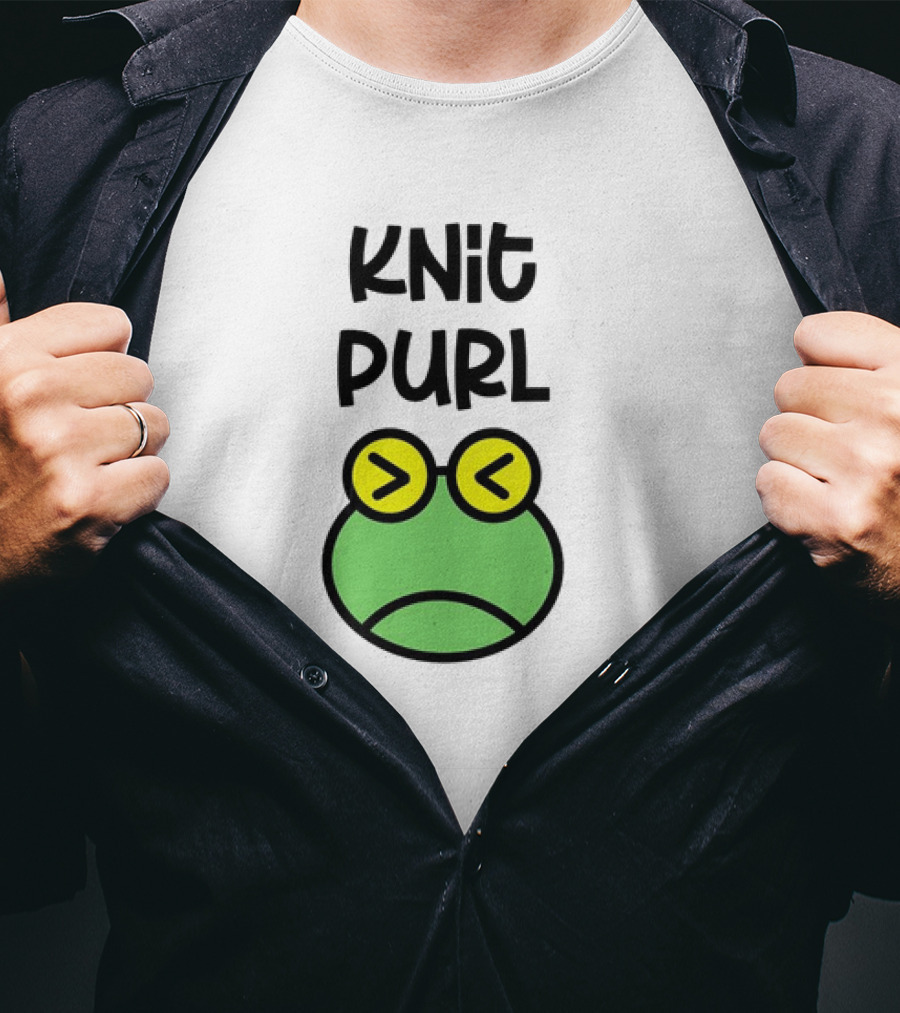 Knit Purl Frog With Glasses Pouting Face T-Shirt