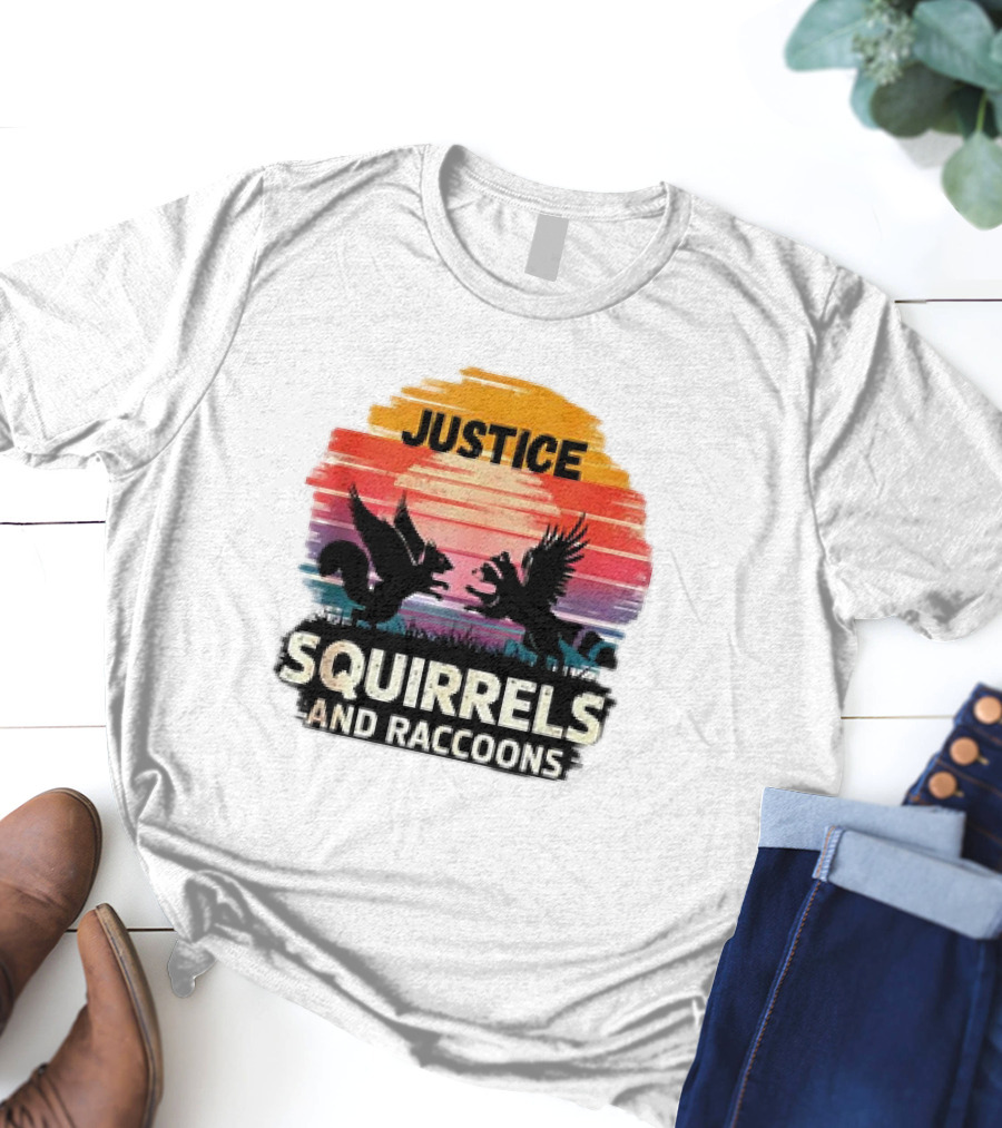 Justice For Peanut The Squirrel And Fred The Raccoon Retro Sunset T-Shirt