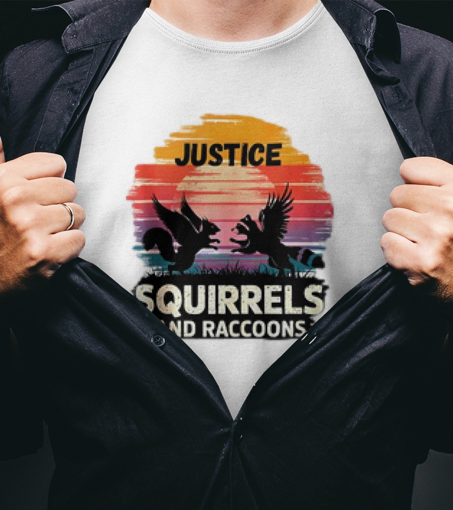 Justice For Peanut The Squirrel And Fred The Raccoon Retro Sunset T-Shirt