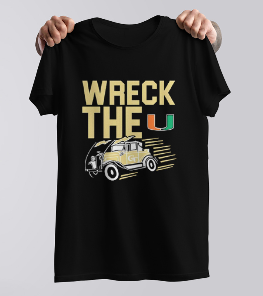 Wreck The U Georgia Tech Yellow Jackets GT Vintage Car Miami T-Shirt