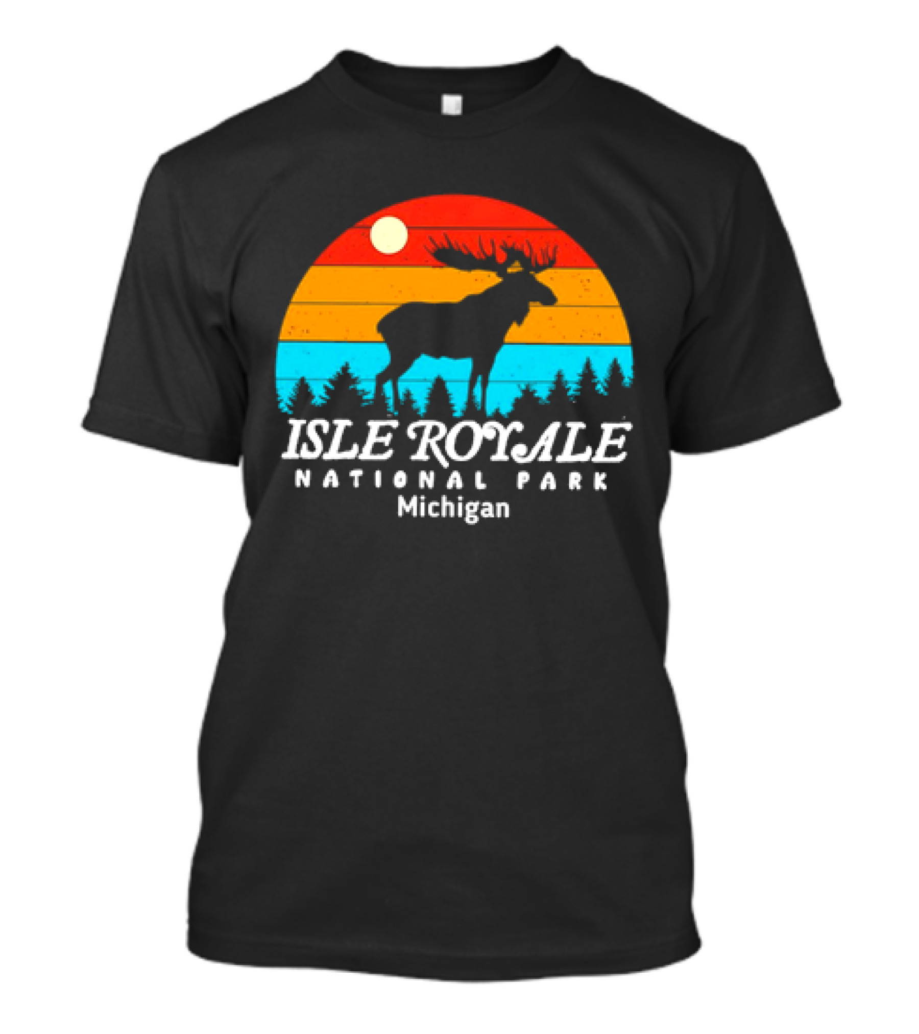 Isle Royale National Park Michigan Vintage Sunset Moose T-Shirt