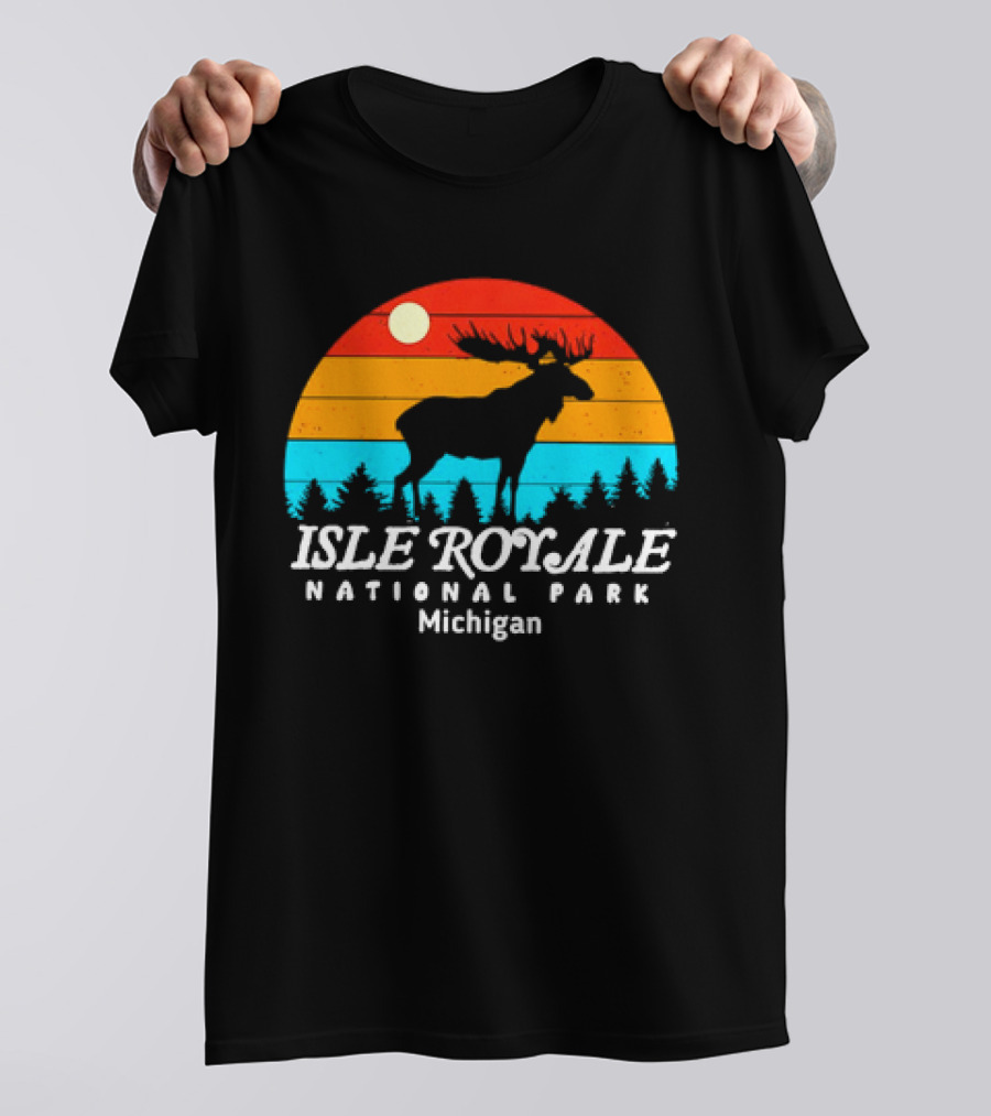 Isle Royale National Park Michigan Vintage Sunset Moose T-Shirt