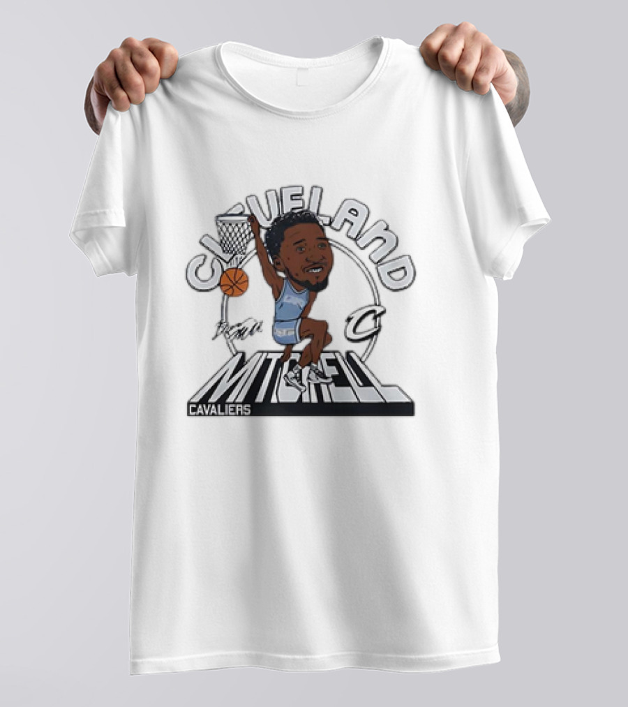 Cleveland Cavaliers Donovan Mitchell Caricature Signature Basketball Player T-Shirt