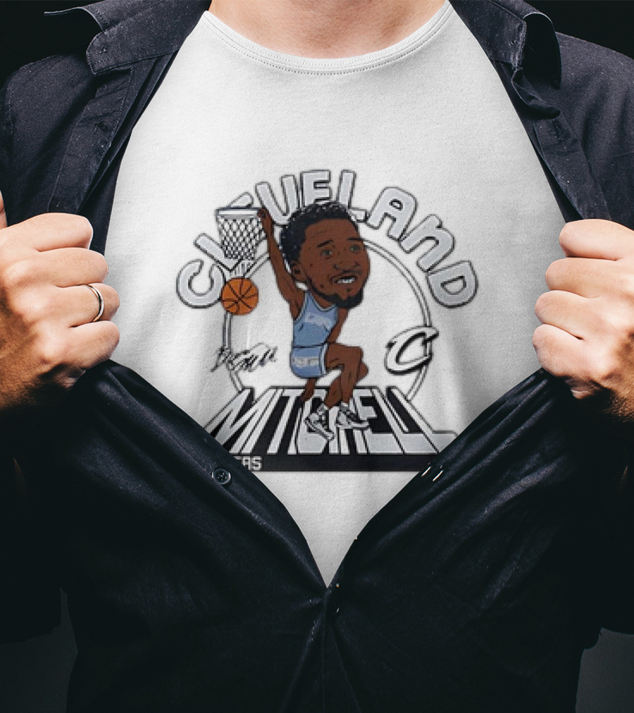 Cleveland Cavaliers Donovan Mitchell Caricature Signature Basketball Player T-Shirt
