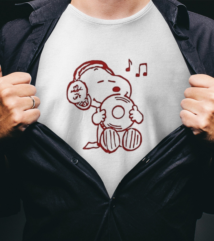 Snoopy Listening To Music With Headphones And Record T-Shirt