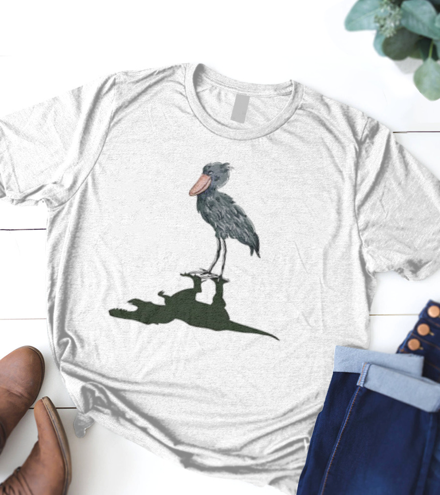 Shoebill Stork With Dinosaur Shadow Meme T-Shirt