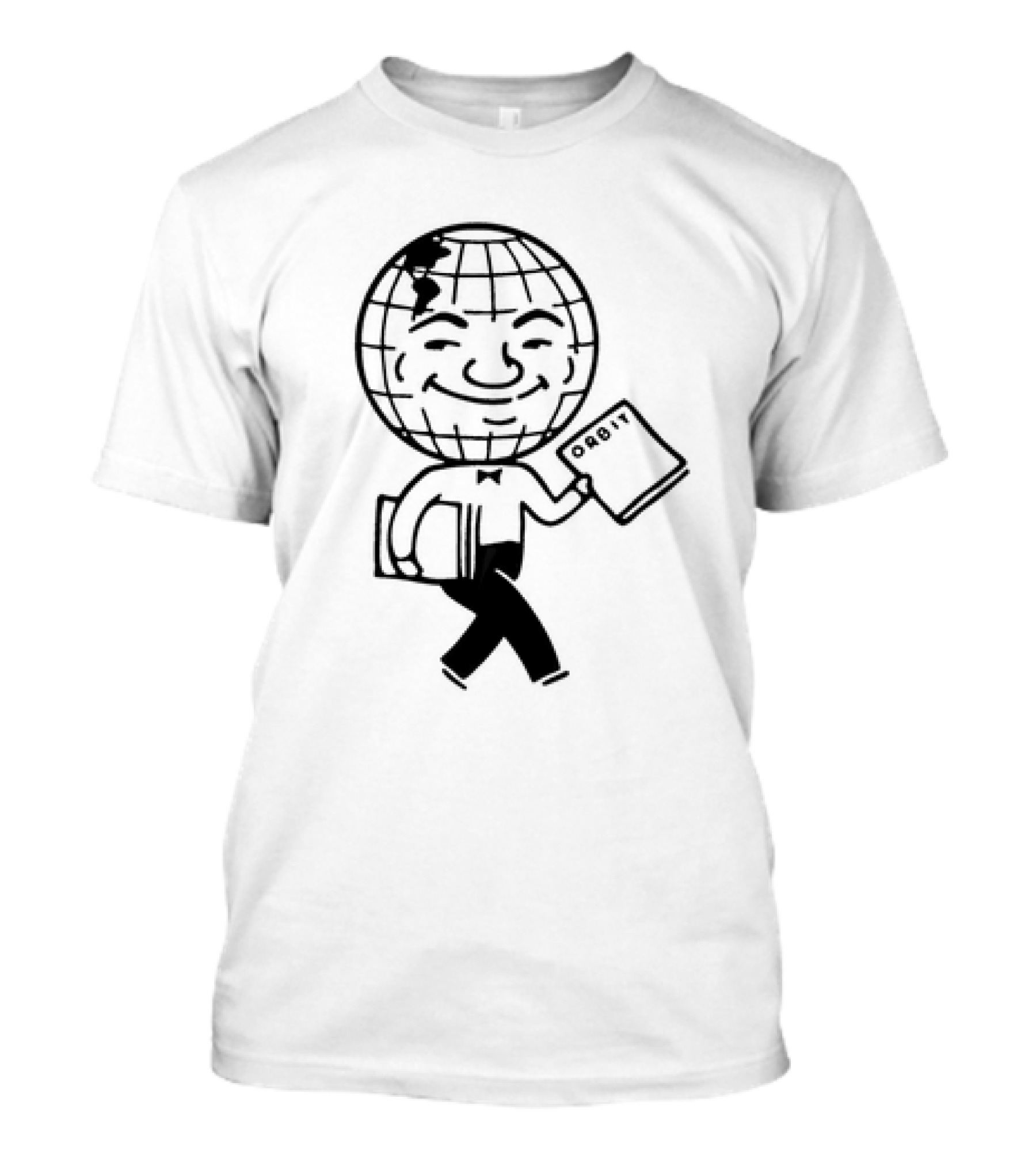 Orbit Magazine 1990 Vintage Smiling Globe Character Holding Magazine T-Shirt