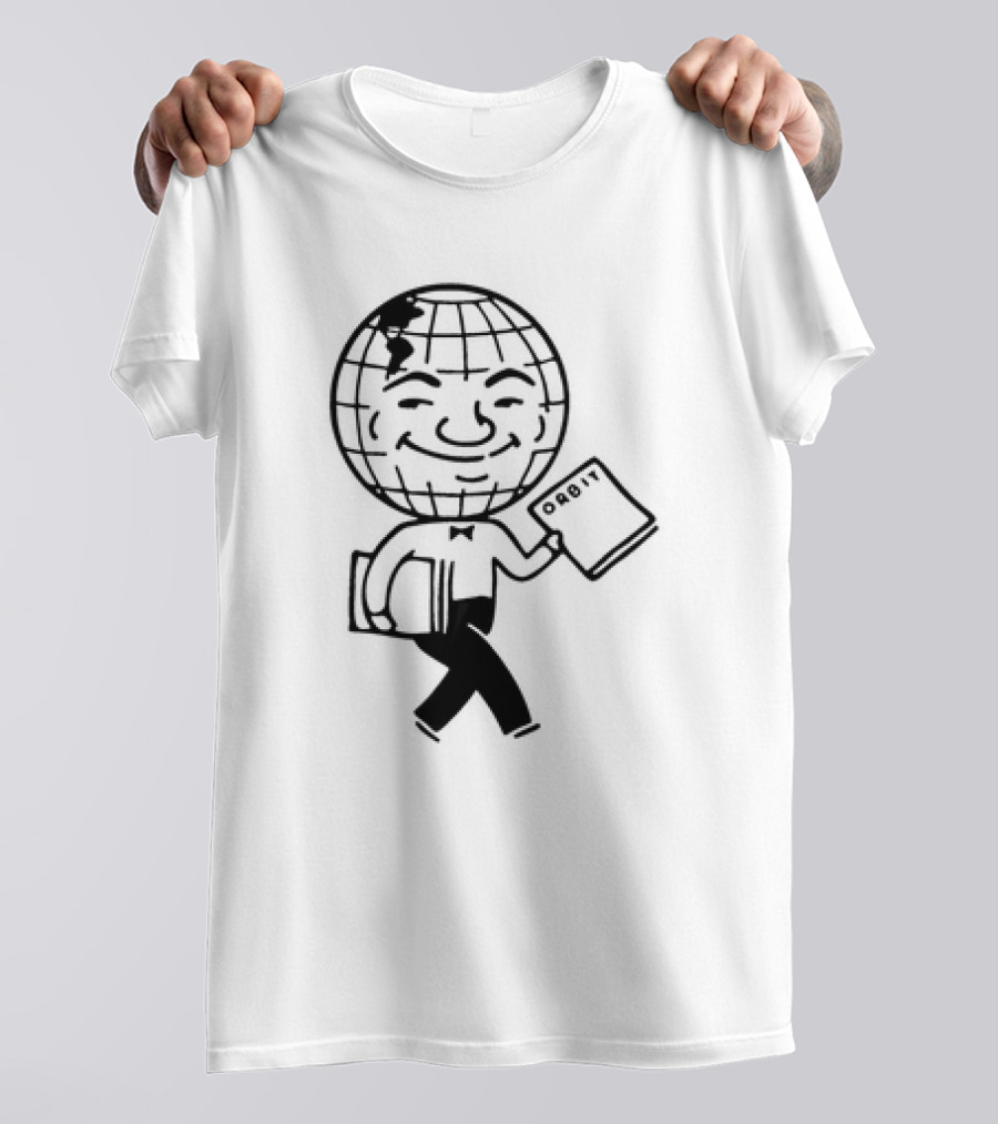 Orbit Magazine 1990 Vintage Smiling Globe Character Holding Magazine T-Shirt