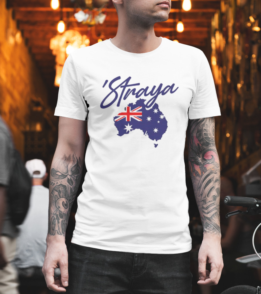 Straya Aussie Map With Australian Flag And Stars T-Shirt