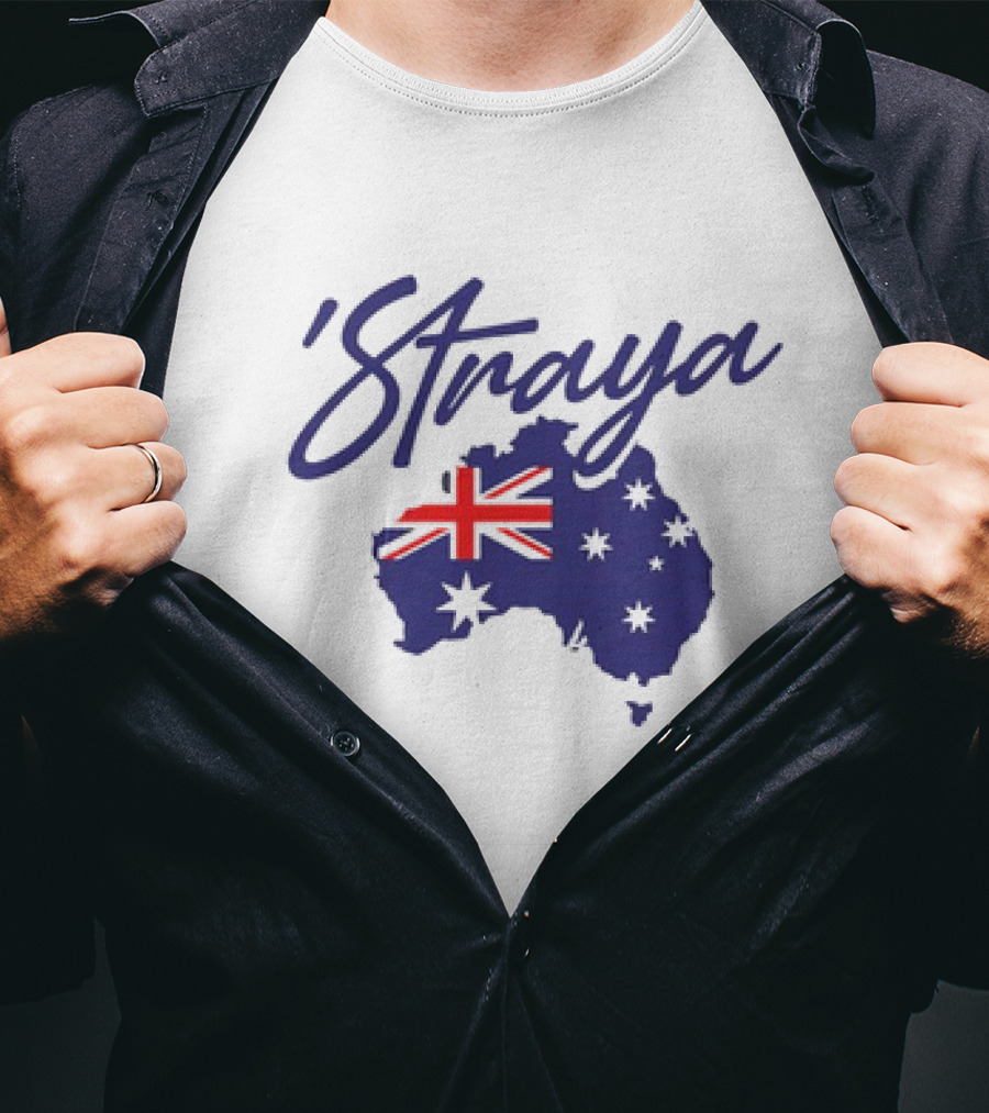 Straya Aussie Map With Australian Flag And Stars T-Shirt