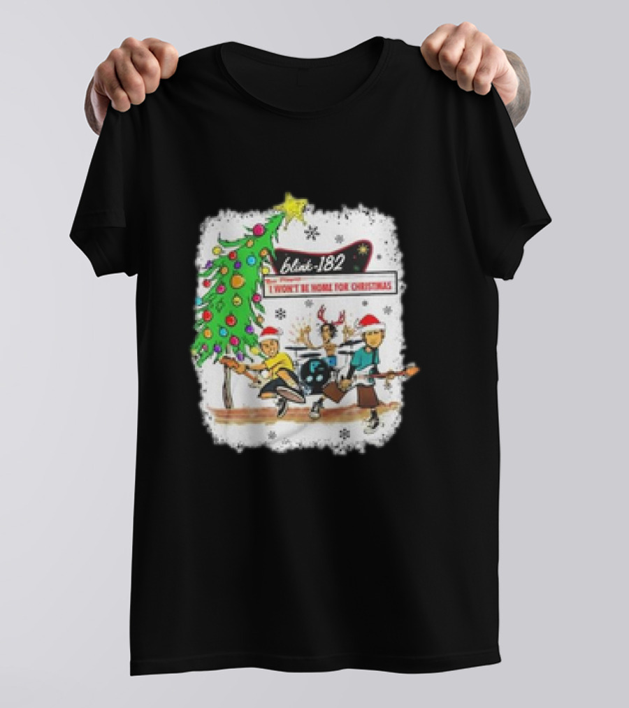 Blink-182 I Won’t Be Home For Christmas Snowflakes Tree Reindeer Band Playing T-Shirt