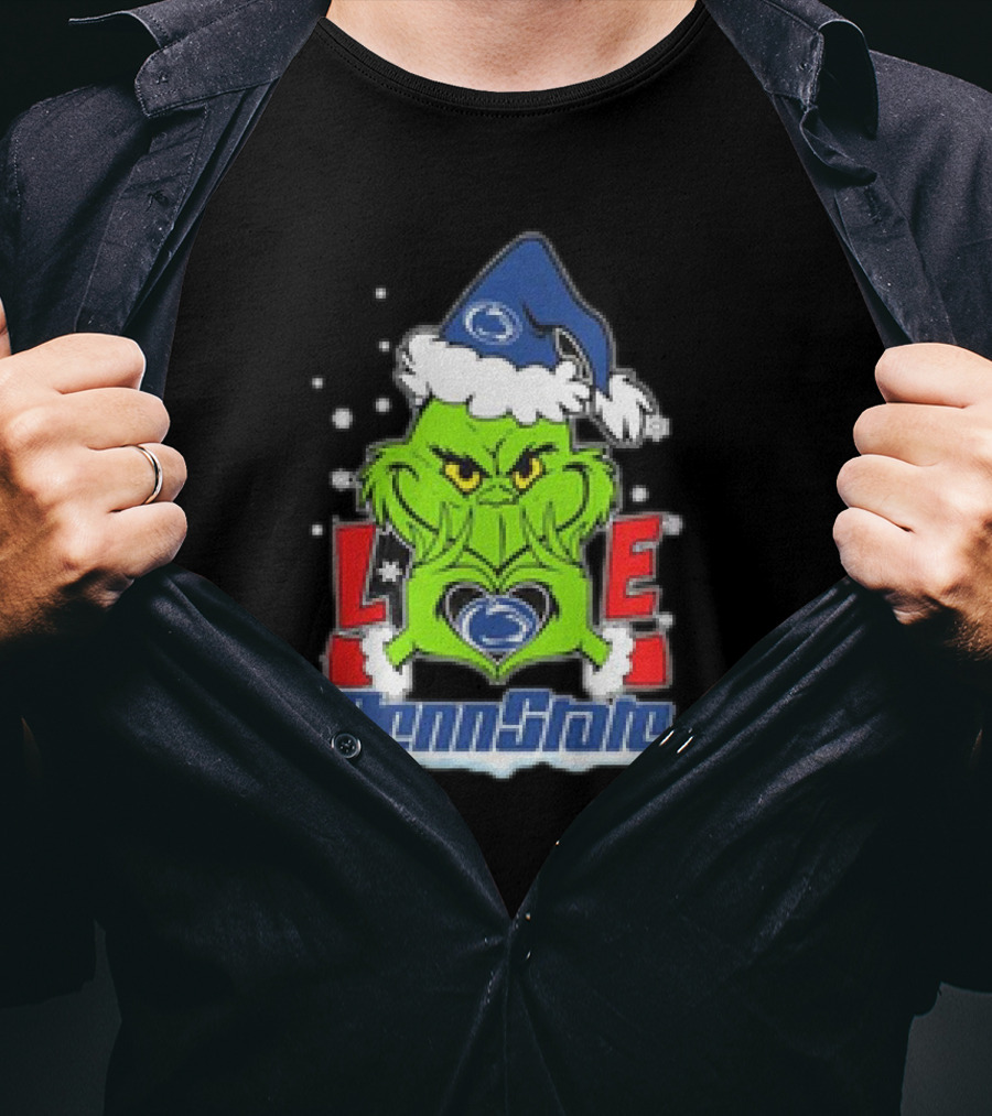 Grinch Hand Love Penn State Christmas Nittany Lions T-Shirt