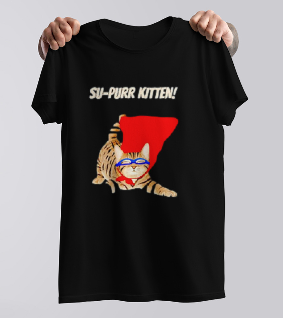 Su-Purr Kitten Cute Super Hero Cat Meme With Red Cape And Mask T-Shirt