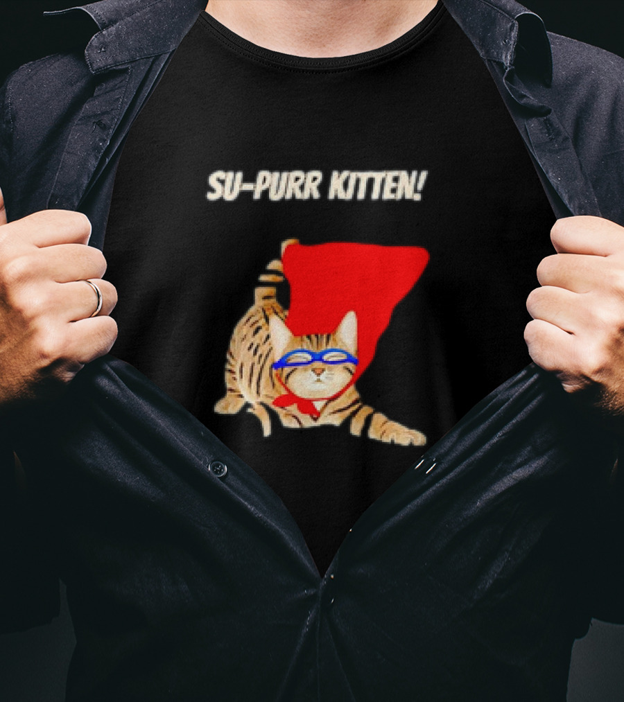 Su-Purr Kitten Cute Super Hero Cat Meme With Red Cape And Mask T-Shirt