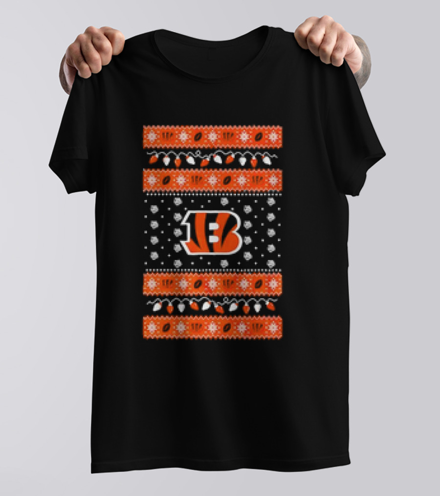 Cincinnati Bengals Holiday Lights Ugly Christmas T-Shirt