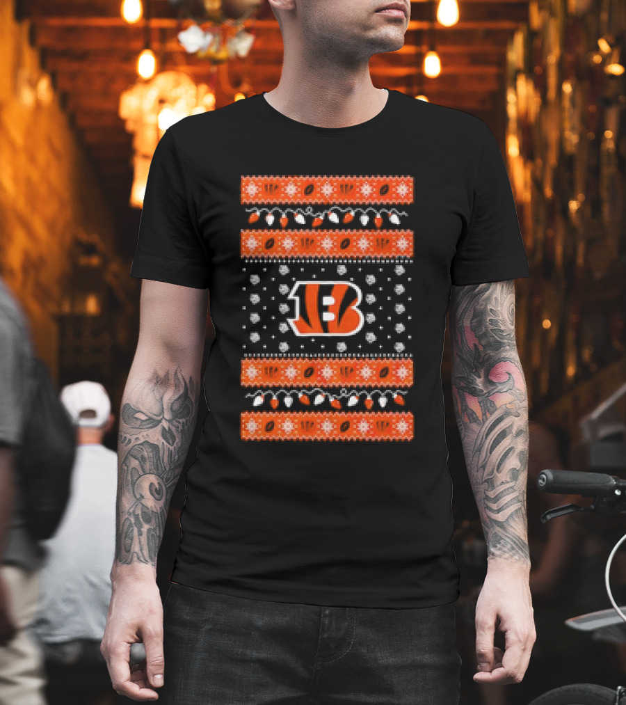 Cincinnati Bengals Holiday Lights Ugly Christmas T-Shirt