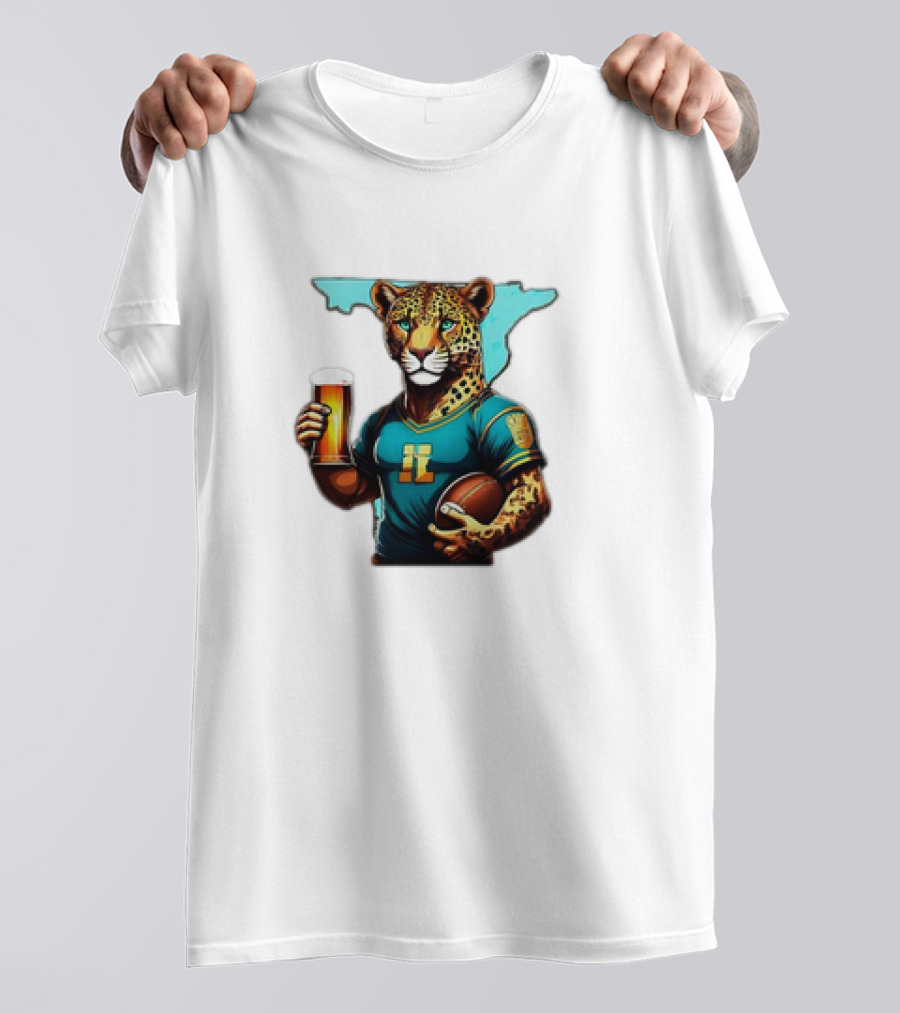 Jacksonville Jaguars Fan Jaguar With Beer And Football T-Shirt