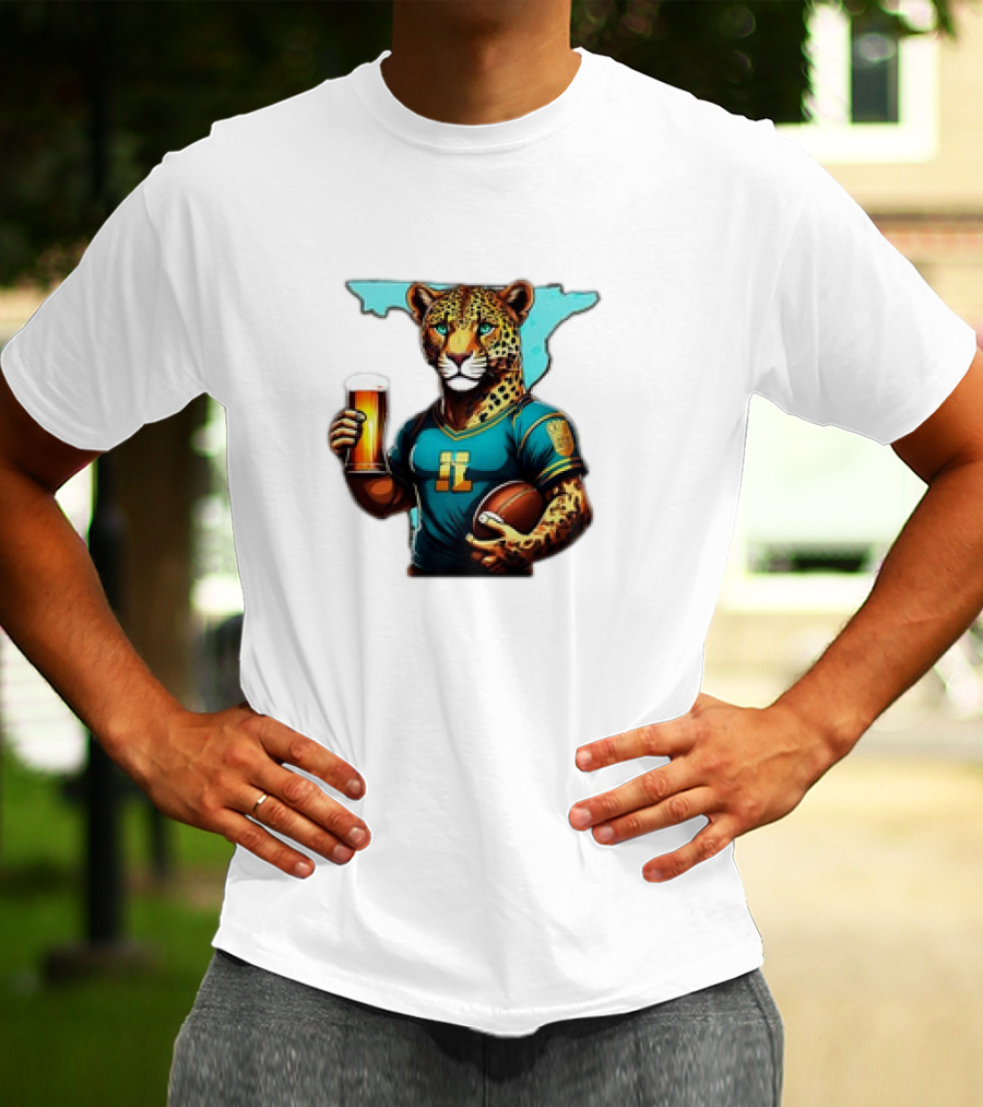Jacksonville Jaguars Fan Jaguar With Beer And Football T-Shirt