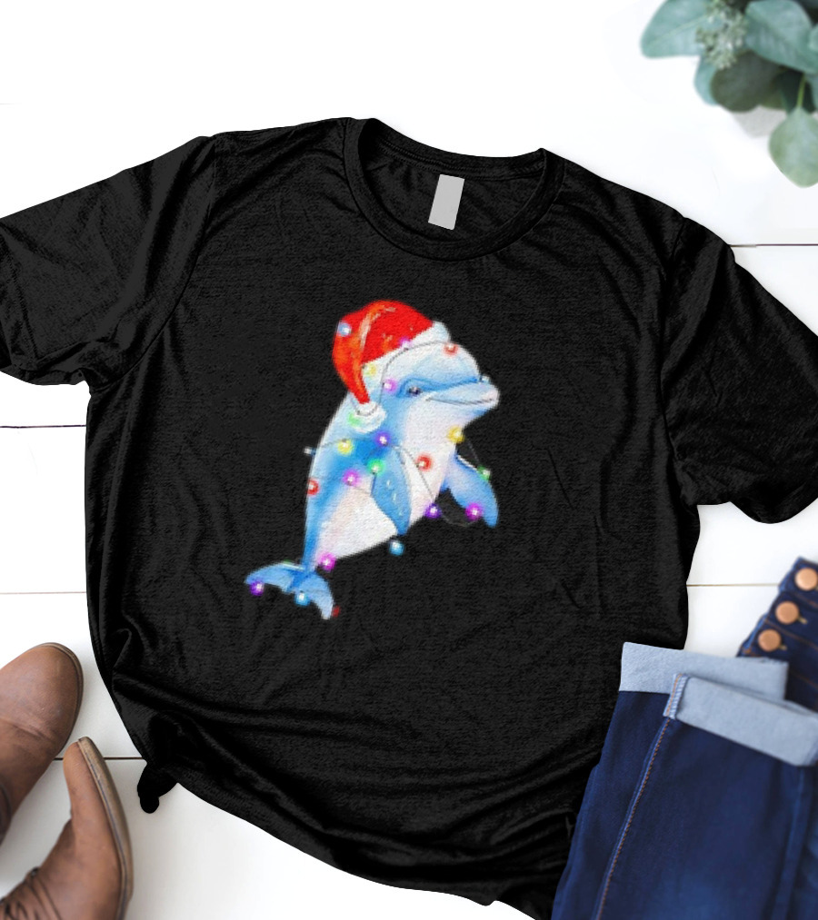 Dolphin Santa Hat Christmas Lights T-Shirt