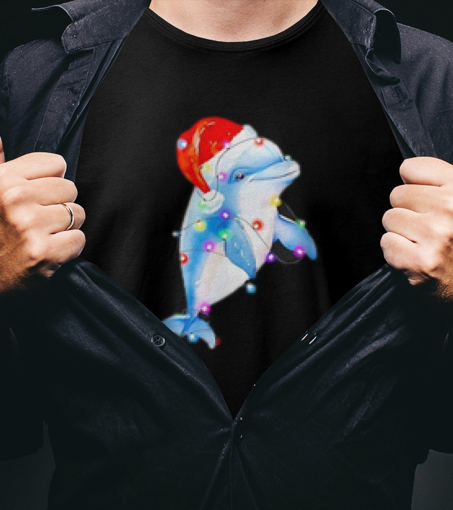 Dolphin Santa Hat Christmas Lights T-Shirt