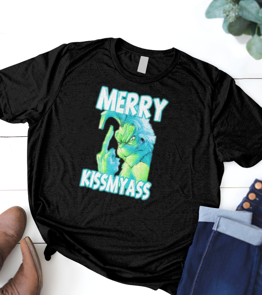 Merry Kiss My Ass Grinch Middle Finger T-Shirt
