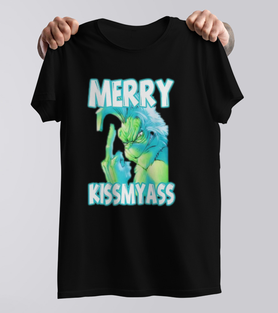 Merry Kiss My Ass Grinch Middle Finger T-Shirt