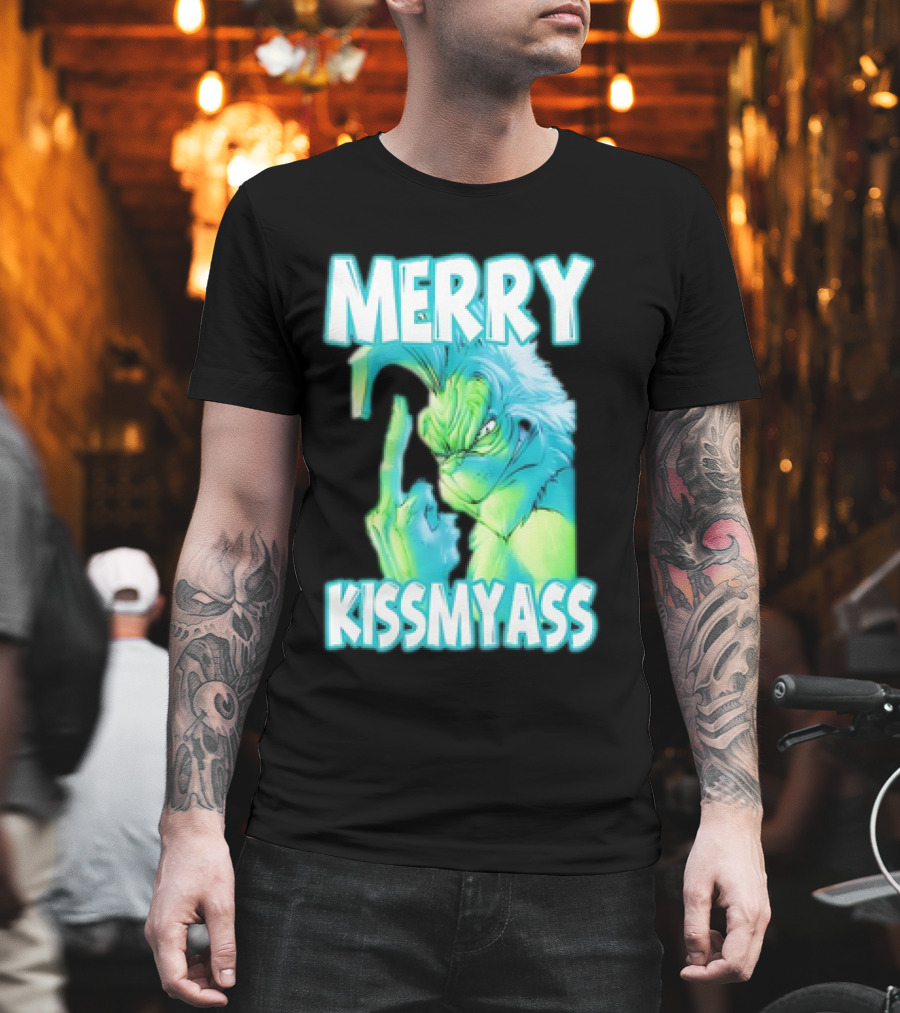 Merry Kiss My Ass Grinch Middle Finger T-Shirt