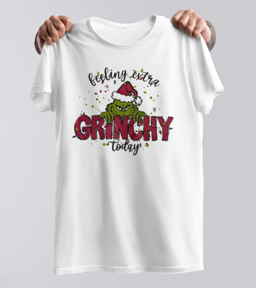 Feeling Extra Grinchy Today Santa Hat Christmas Mood T-Shirt