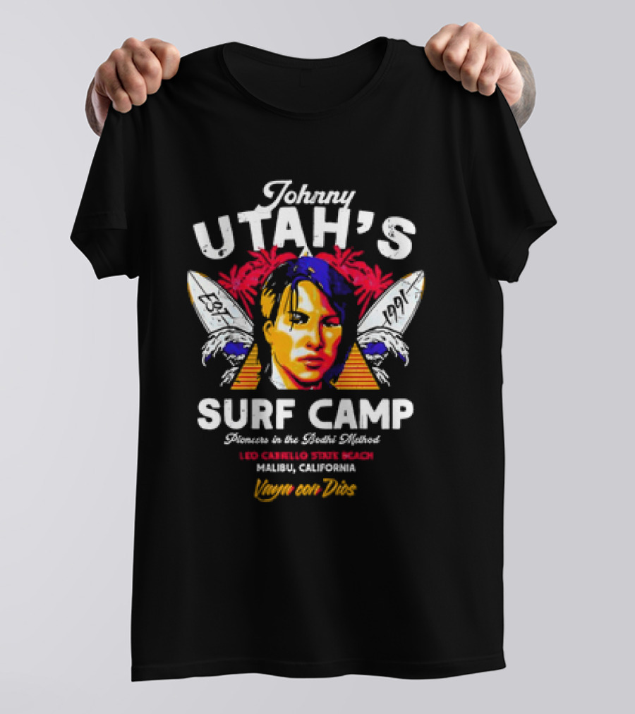 Johnny Utah's Surf Camp Bodhi Method Leo Carillo State Beach Malibu Vaya Con Dios 1991 T-Shirt
