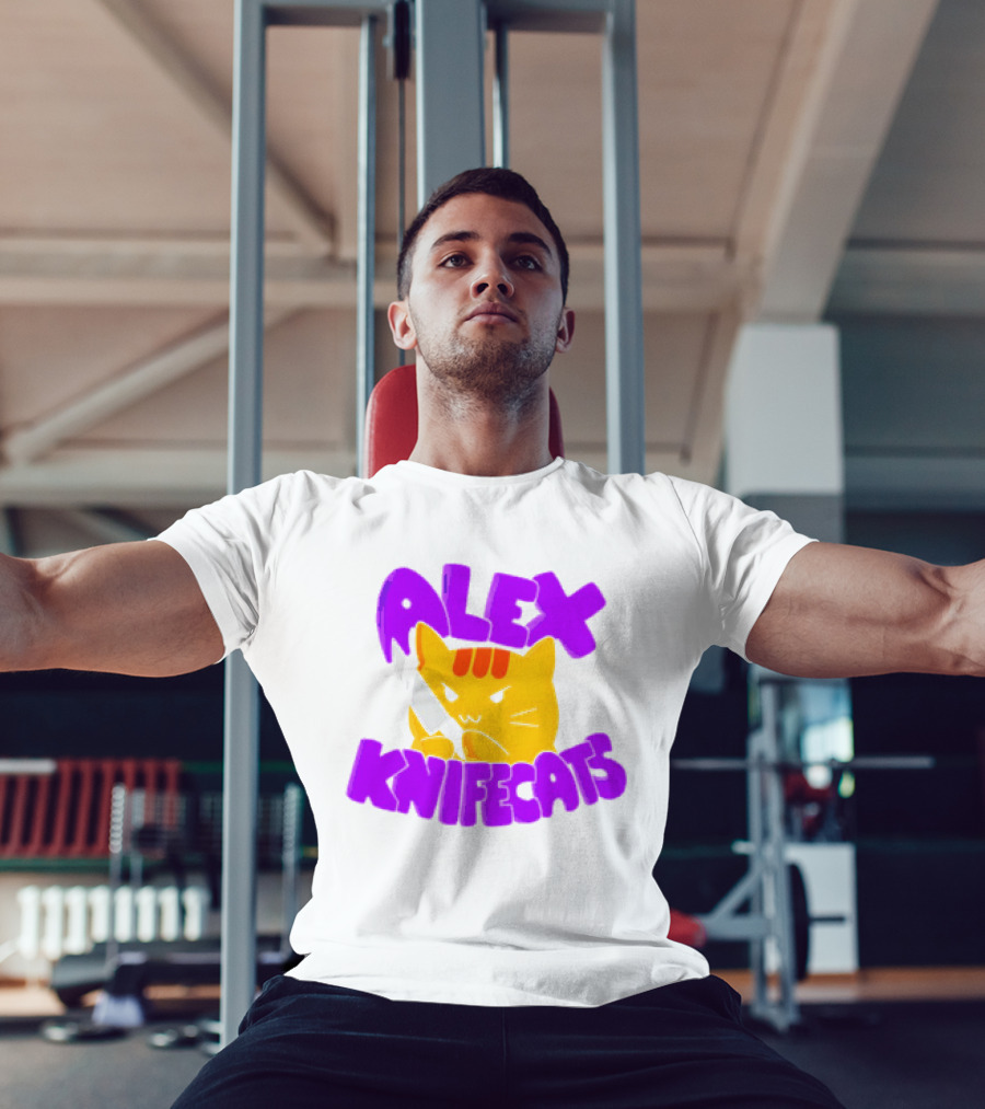 Alex Knifecats Orange Cat Purple Text T-Shirt