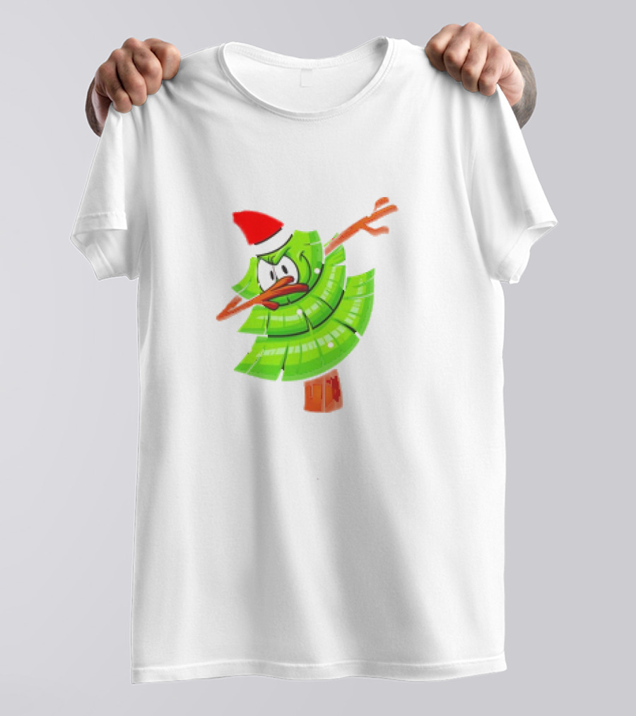 Dabbing Through The Snow Christmas Tree With Santa Hat Cartoon T-Shirt
