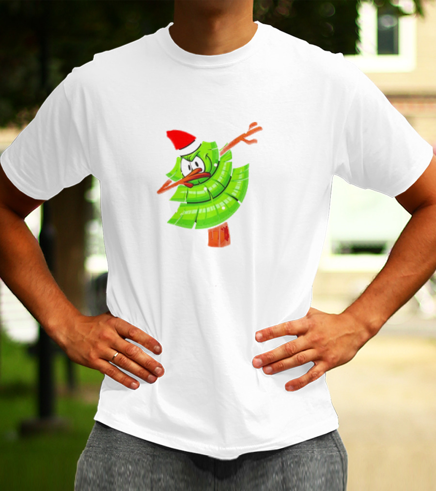 Dabbing Through The Snow Christmas Tree With Santa Hat Cartoon T-Shirt