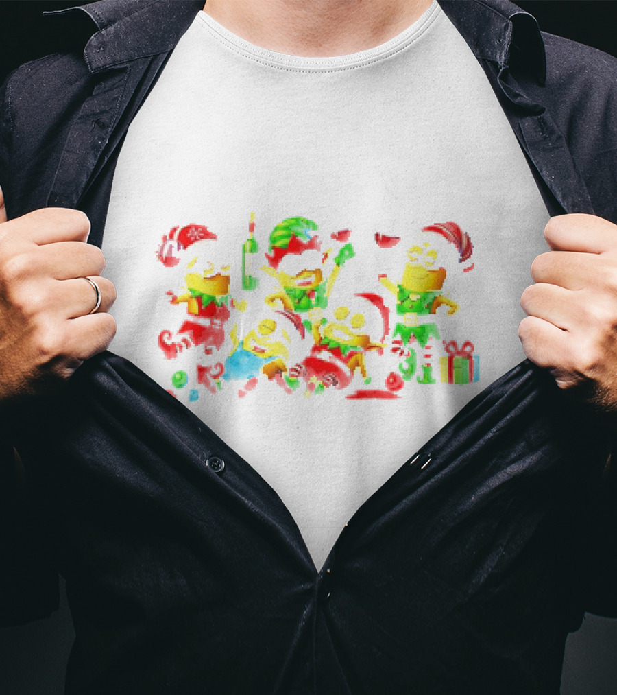 Minion Christmas Merry Celebration With Santa Hats And Wine T-Shirt