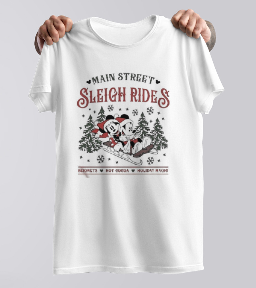 Main Street Sleigh Rides Beignets Hot Cocoa Holiday Magic Disney Christmas T-Shirt