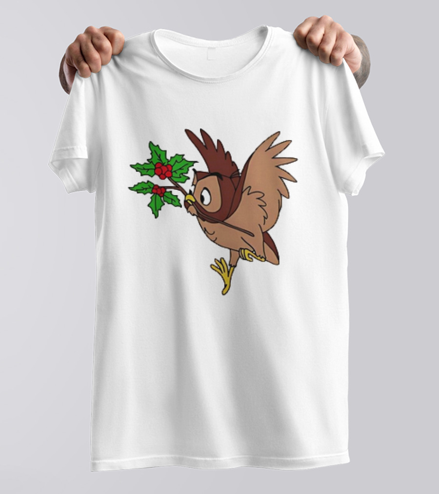 Owl With Holly Branch Festive Christmas Classic T-Shirt