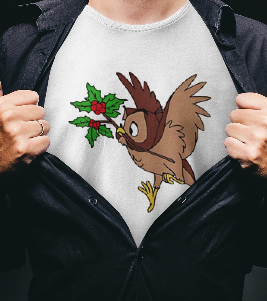 Owl With Holly Branch Festive Christmas Classic T-Shirt