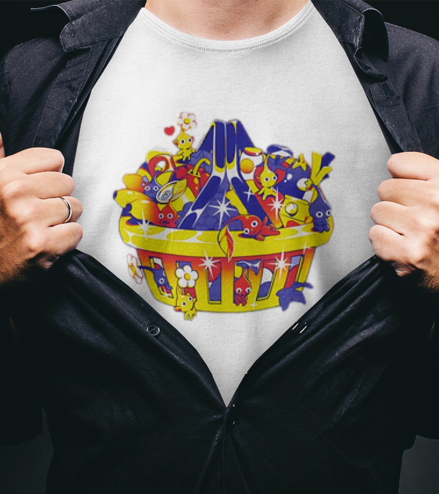 Pikmin Basket Overflowing With Colorful Creatures And Hearts T-Shirt