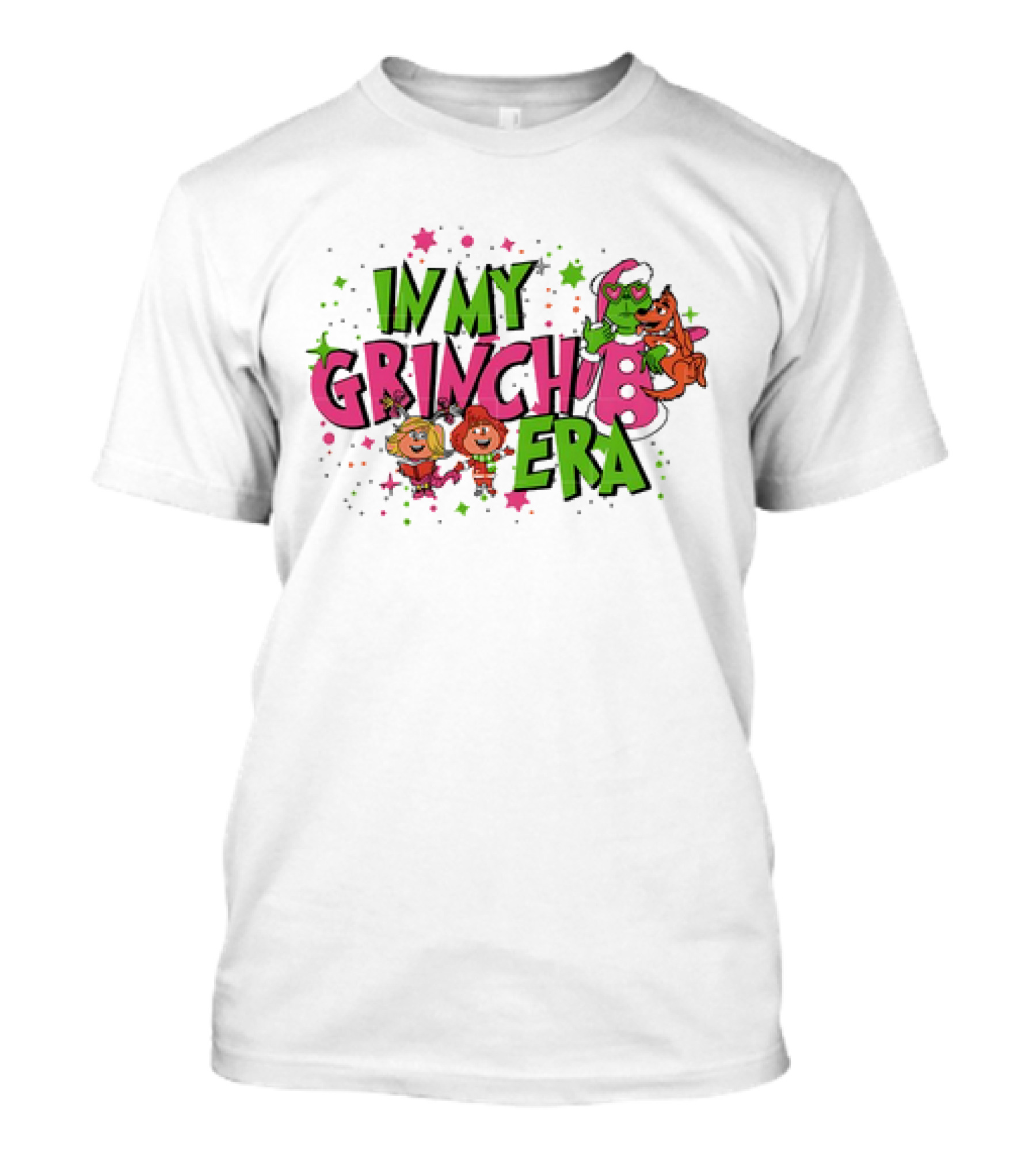 In My Grinch Era Pink Christmas With Cartoon Characters T-Shirt