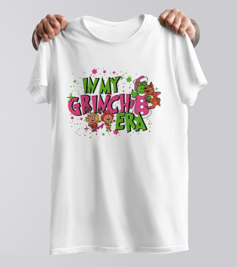 In My Grinch Era Pink Christmas With Cartoon Characters T-Shirt