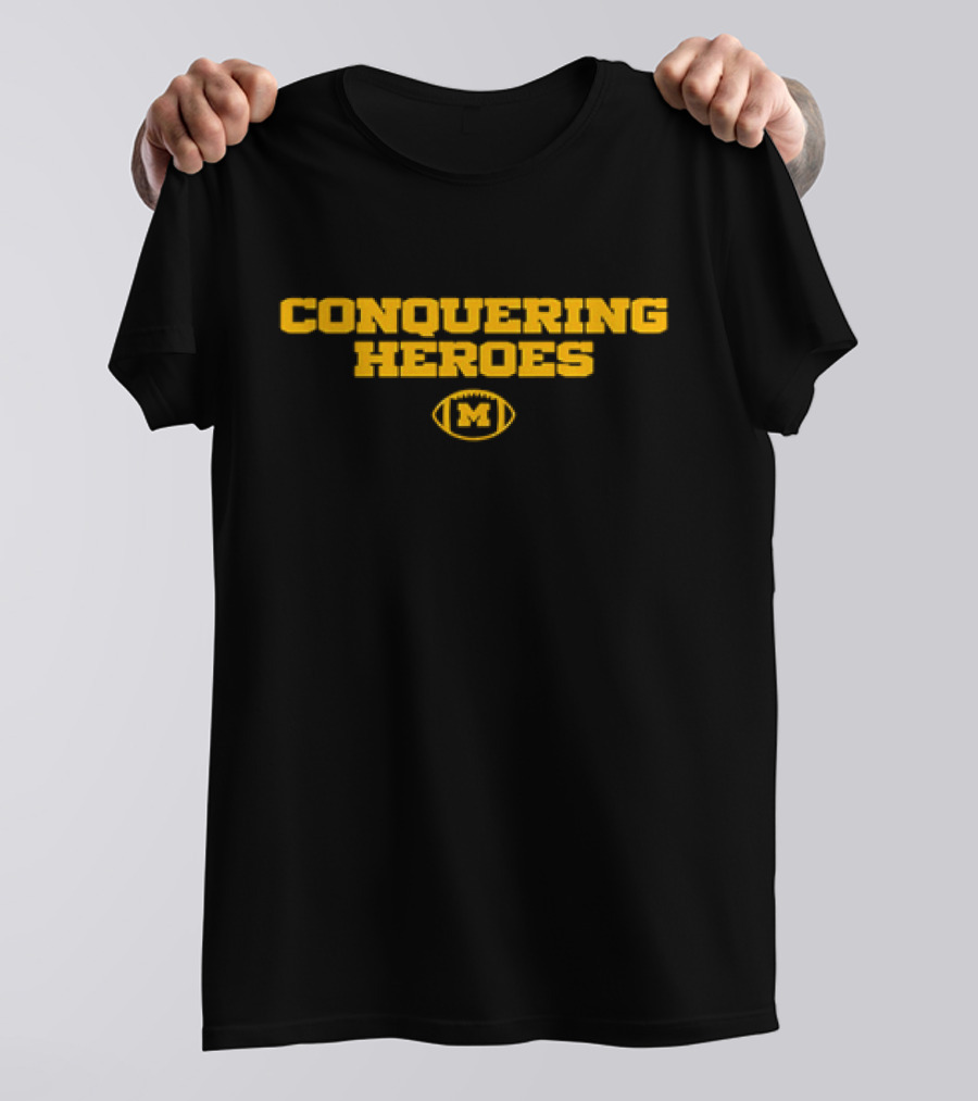 Dave Portnoy Wearing Conquering Heroes Michigan Wolverines M Logo Football T-Shirt