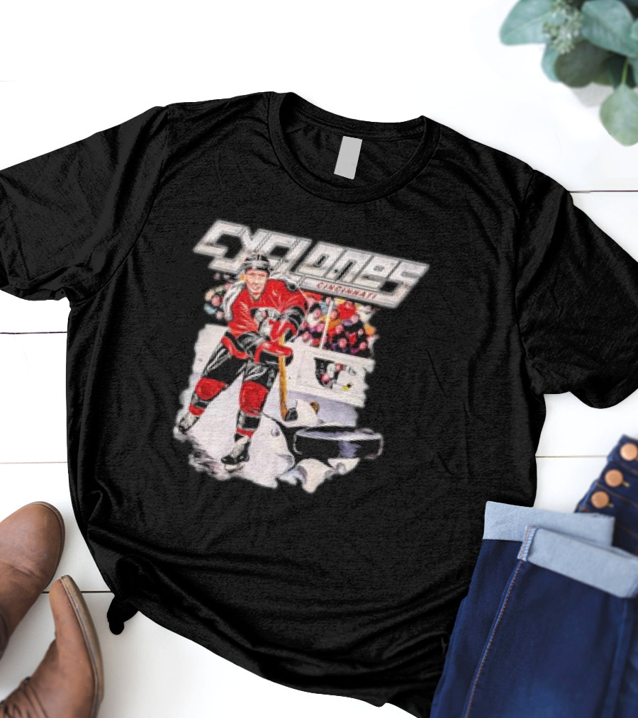 Cincinnati Cyclones Vintage Hockey Player Action Scene T-Shirt